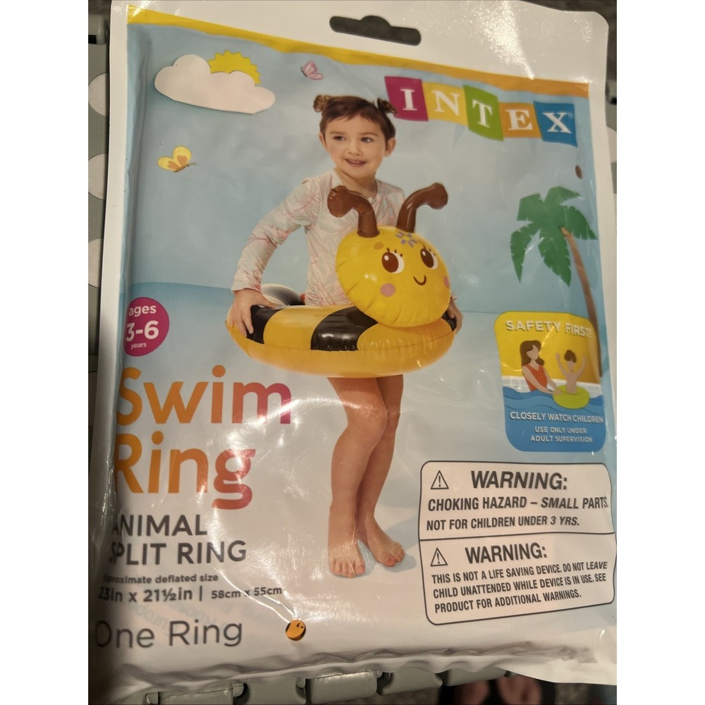 Intex Animal Split Ring Bumble Bee Inflatable Swim Ring 23" x 21.5" 59220EP NEW